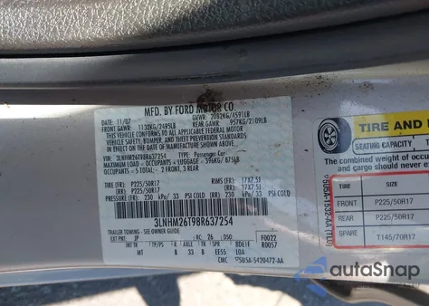 2008 Lincoln Mkz from USA, damaged, VIN 3LNHM26T98R637254